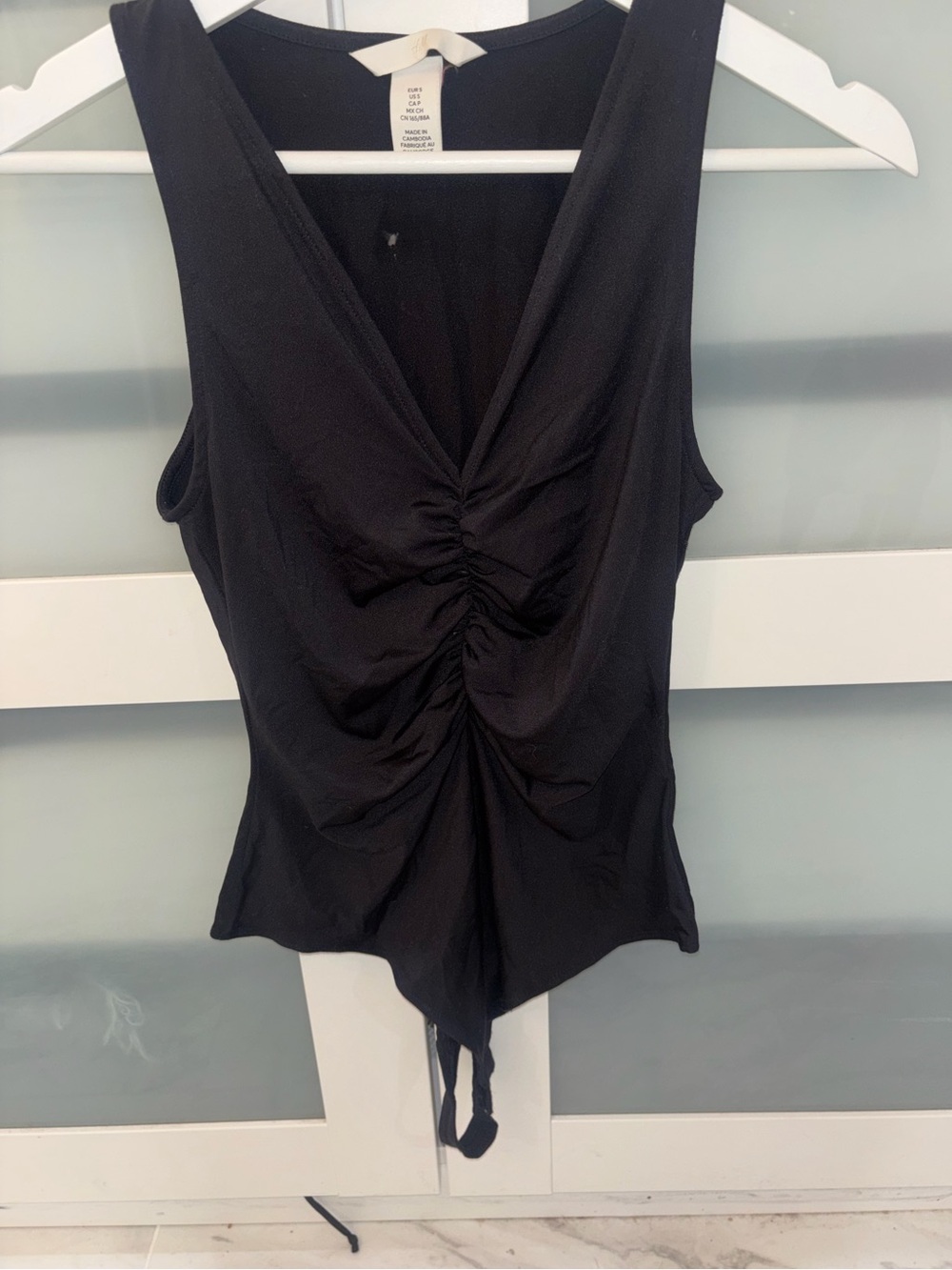 H&M Black Ruched Sleeveless Bodysuit Size Small